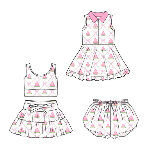 ( Moq 5 Each Style ) Sibling Baby Girls Toddler Watermelon Bows Stripes Zipper Dress Shorts Set