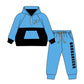 ( Moq 5 each style ) Baby Boy Girl Team Cheer Sibling Shirt Blue Bows Dress Set 8.18