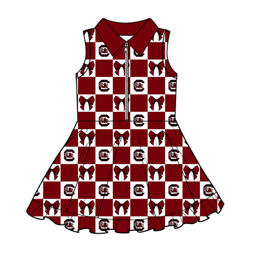 ( Moq 5 Each Style ) Baby Girls Kids Toddler Chicken Bows Plaid Team Zipper Shorts Knee Length Dress