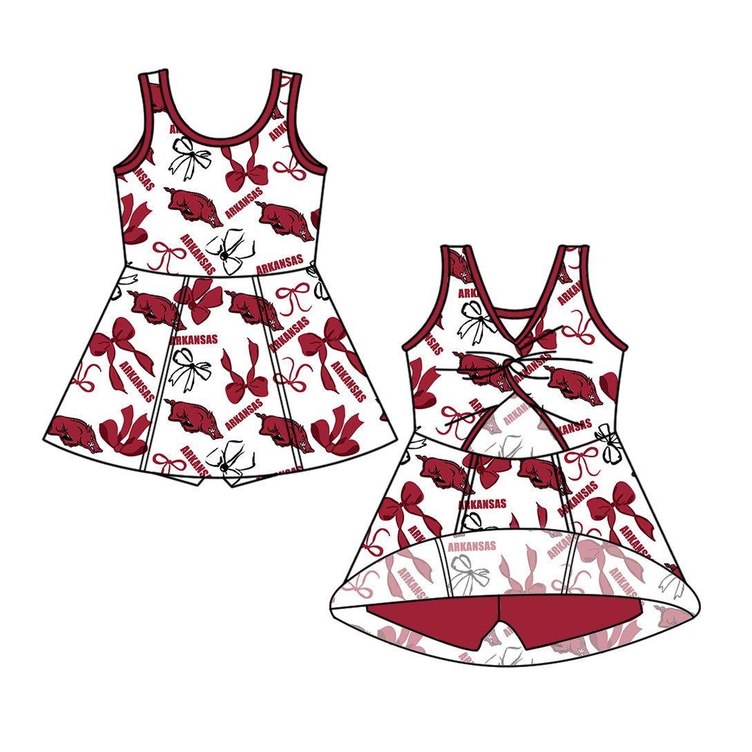 ( Moq 5 Each Style ) Baby Girls Kids Red Bows Pigs Sibling Team Shorts Dresses Set