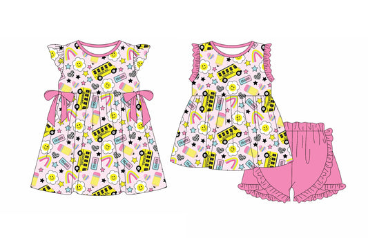 Baby Girl Back To School Bus Flower Sibling Dress Set ( Moq 5 Each Style ) 12.30