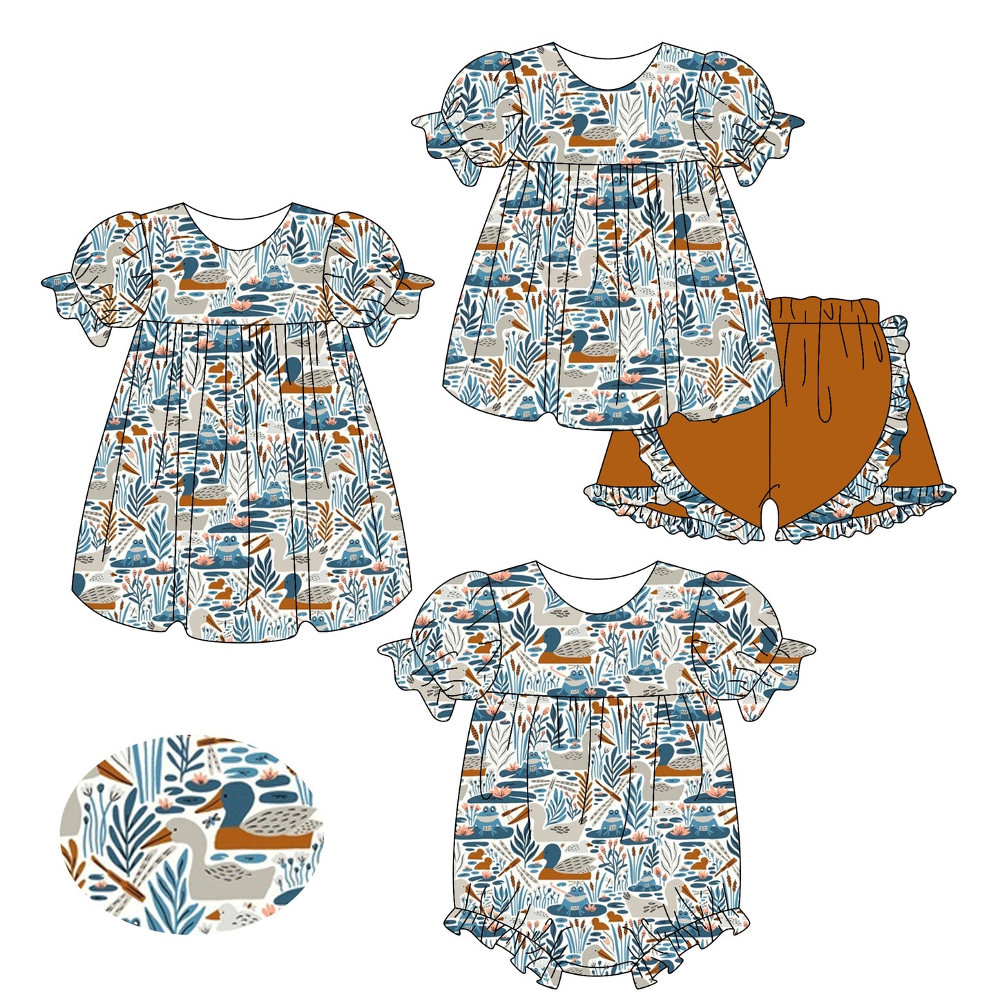 Baby Girl Short Sleeves Ducks Sibling Romper Dress Set ( Moq 5 Each Style ) 2.17