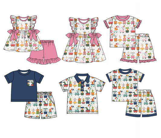 Baby Boy Girl Short Sleeves Birthday Animals Sibling Dress Set ( Moq 5 Each Design ) 12.11