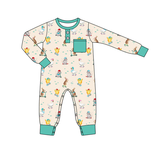 Baby Boy Infant Long Sleeves Farm Animals Romper