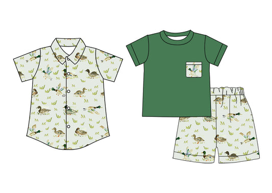 Baby Boy Short Sleeves Ducks Green Sibling Shirt Set ( Moq 5 Each Style ) 2.24