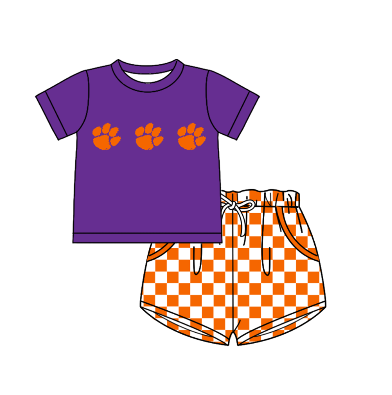 ( Moq 5 Each Style ) Baby Boys Girls Toddler Orange Plaid Sibling Shorts Sets Team Clothing