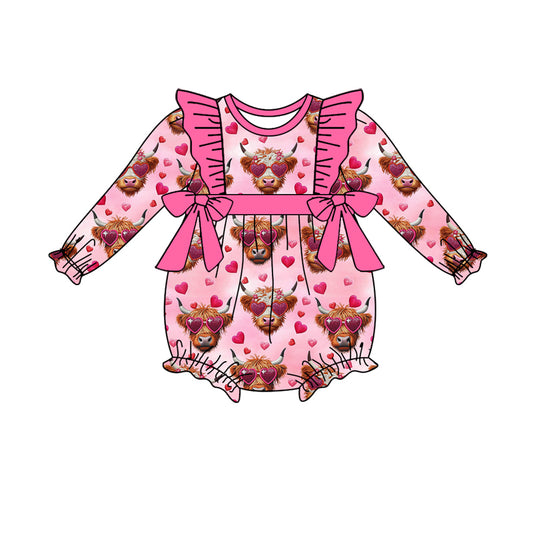 Baby Girl Infant Long Sleeves Valentine Hearts Western Cow Bubble Romper Moq 5