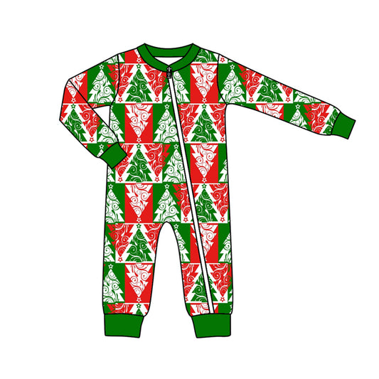 Baby Boy Christmas Red Green Tree Zipper Romper