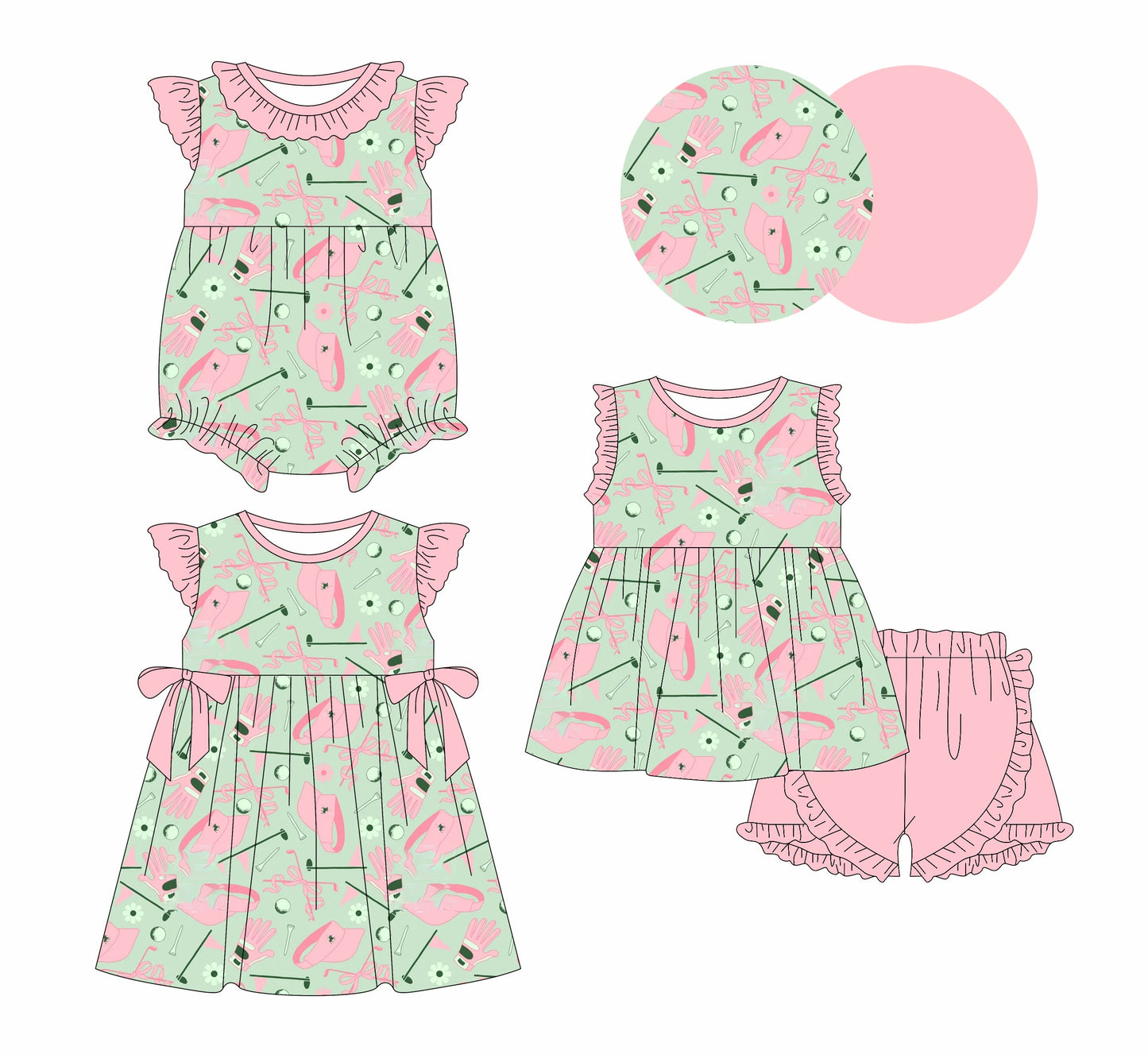 Baby Girl Golf Bows Kids Sibling Romper Dress Set ( Moq 5 Each Style ) 1.11