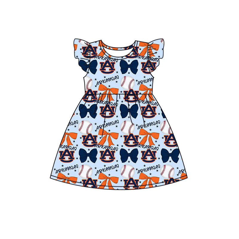 ( Moq 5 each style ) Baby Girl Toddler AU Team Bows Baseball Sibling Romper Dress Set 6.13