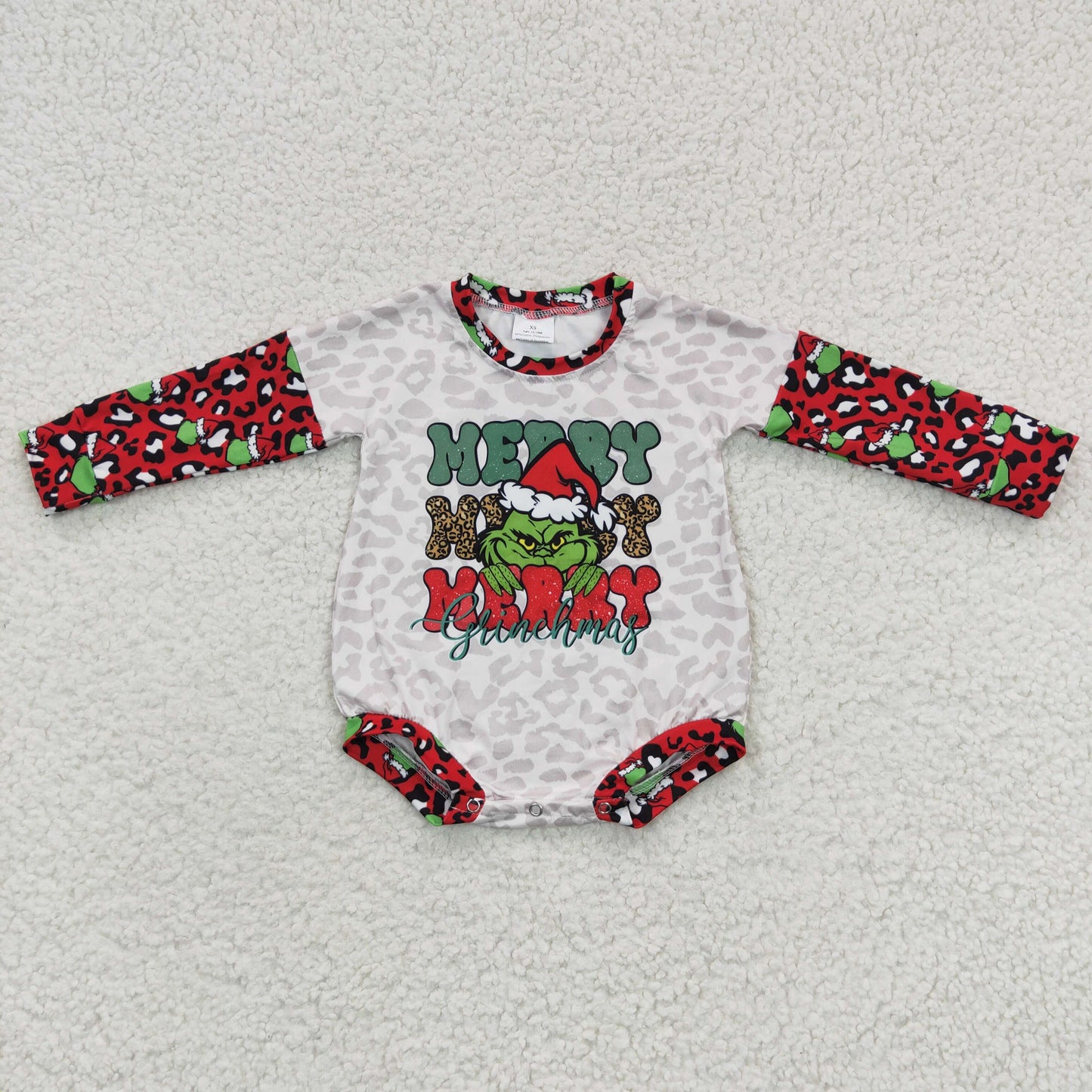 LR0279 Christmas Baby Kids Leopard Long Sleeves Face Romper