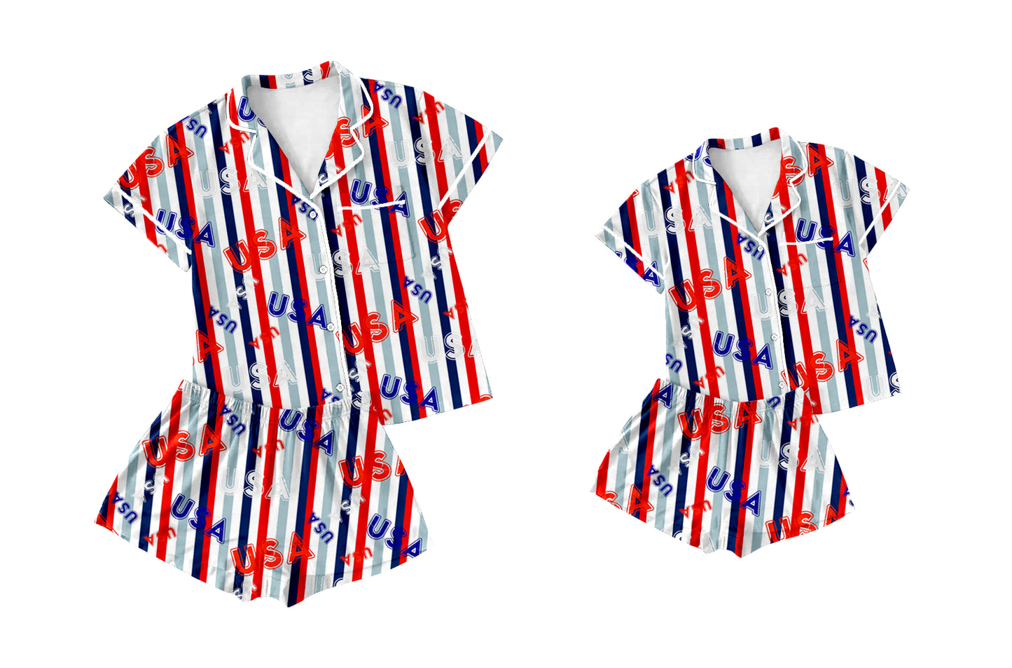 ( Moq 5 Each Style ) Baby Girl Adult Women Stripes 4th of July Shirt Shorts Sibling Mommy And Me Family Pajamas Sets