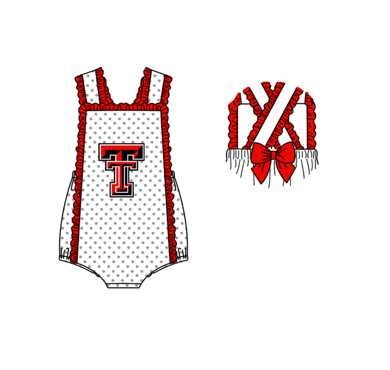 ( Moq 5 ) Baby Girls Kids Sleeveless TT Dots Red Bows Team Romper