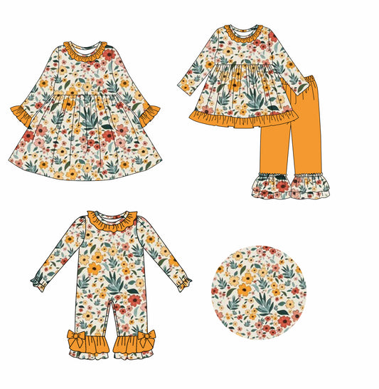 ( Moq 5 Each Style ) Sibling Baby Girls Kids Long Sleeves Ruffle Romper Dress Set Fall Flower Clothes