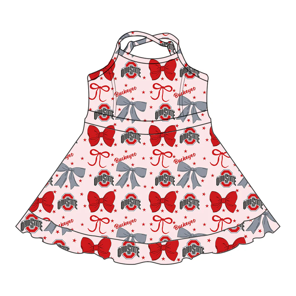 ( Moq 5 each style ) Baby Girl Toddler Team Red Grey Bows Sibling Dress Set 6.27