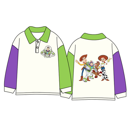 Baby Kids Purple Green Long Sleeves Toys Buttons Shirt