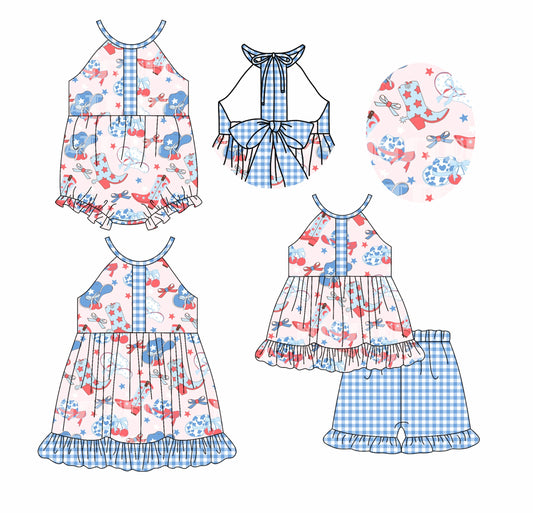 Baby Girl Western Hats Boots Bows Sibling Romper Dress Set ( Moq 5 Each Style ) 2.20