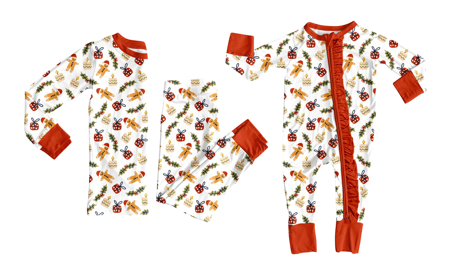 ( Moq 5 Each Style ) Baby Kids Toddler Gingerbread Christmas Sibling Pajamas Romper Set