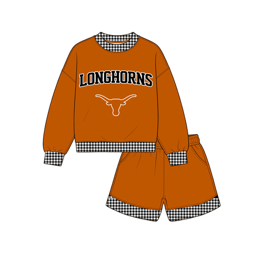 ( Moq 5 ) Baby Girls Kids Long Sleeves Cow Shirt Shorts Team Set Clothes