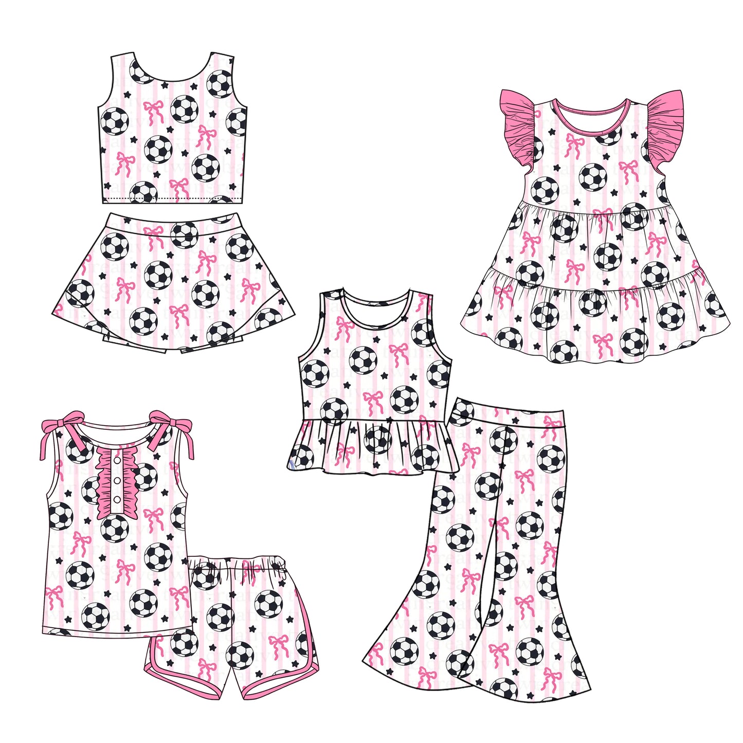( Moq 5 Each Style ) Sibling Baby Girls Kids Sleeveless Soccer Bows Dress Sets Summer Clothes
