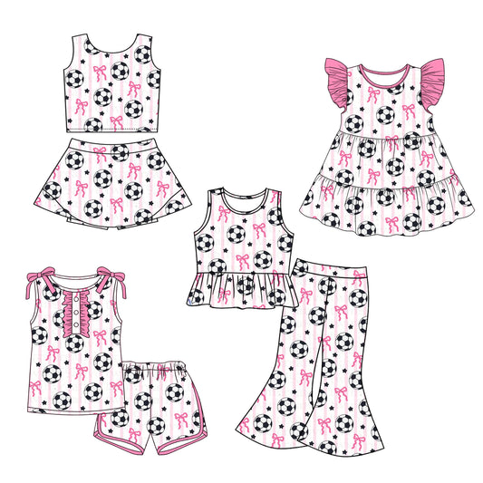 ( Moq 5 Each Style ) Sibling Baby Girls Kids Sleeveless Soccer Bows Dress Sets Summer Clothes