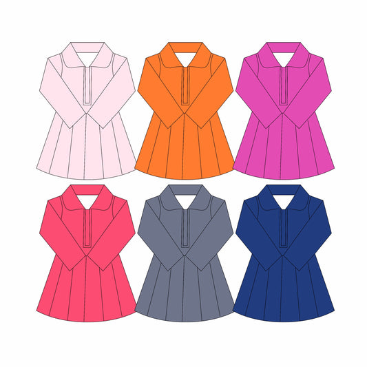 ( Moq 10 ）Baby Girl Colorful Long Sleeves Zipper Activity Wear Yoga Knee Length Dress
