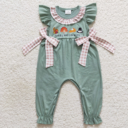 SR0438 Baby Girl Thanksgiving turkey Short Sleeves Fall One Piece Romper