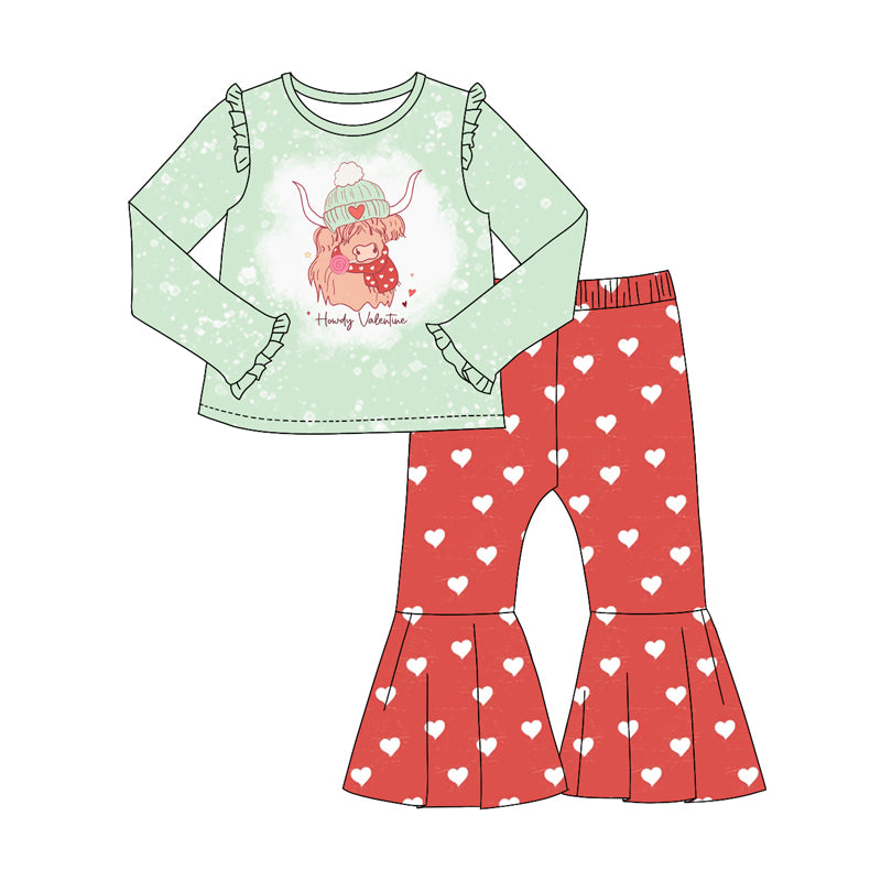 Baby Girl Long Sleeves Howdy Valentine Cow Shirt Hearts Pants Set Moq 5