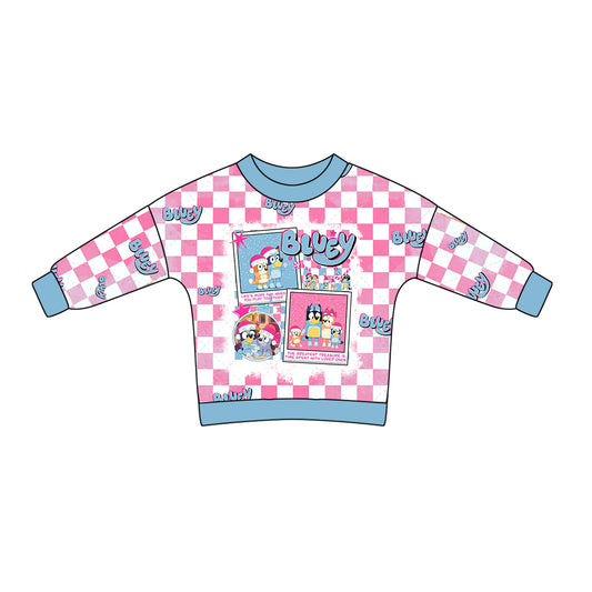 Baby Girl Long Sleeves Christmas Dogs Checkered Shirt