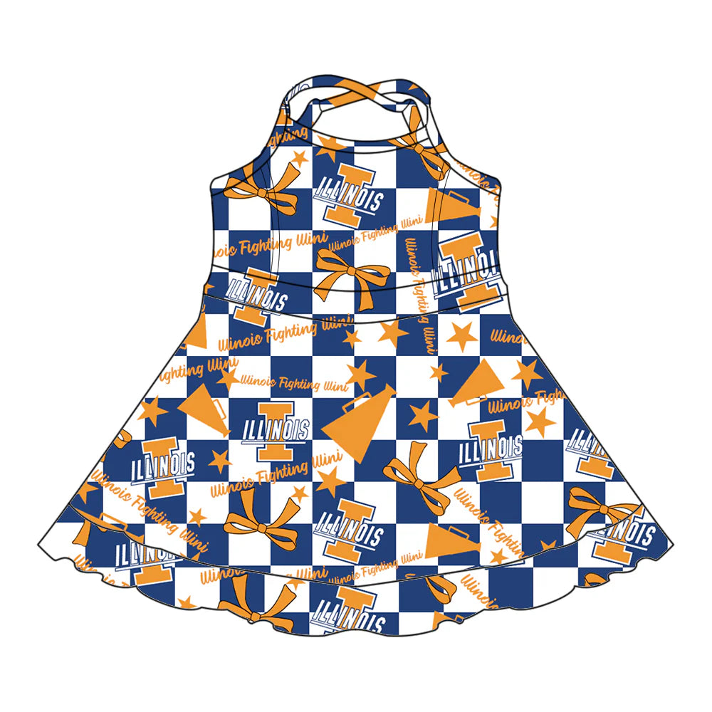 ( Moq 5 each style ) Baby Girl Toddler I Team Bows Cheer Sibling Checked Dress Set 6.30