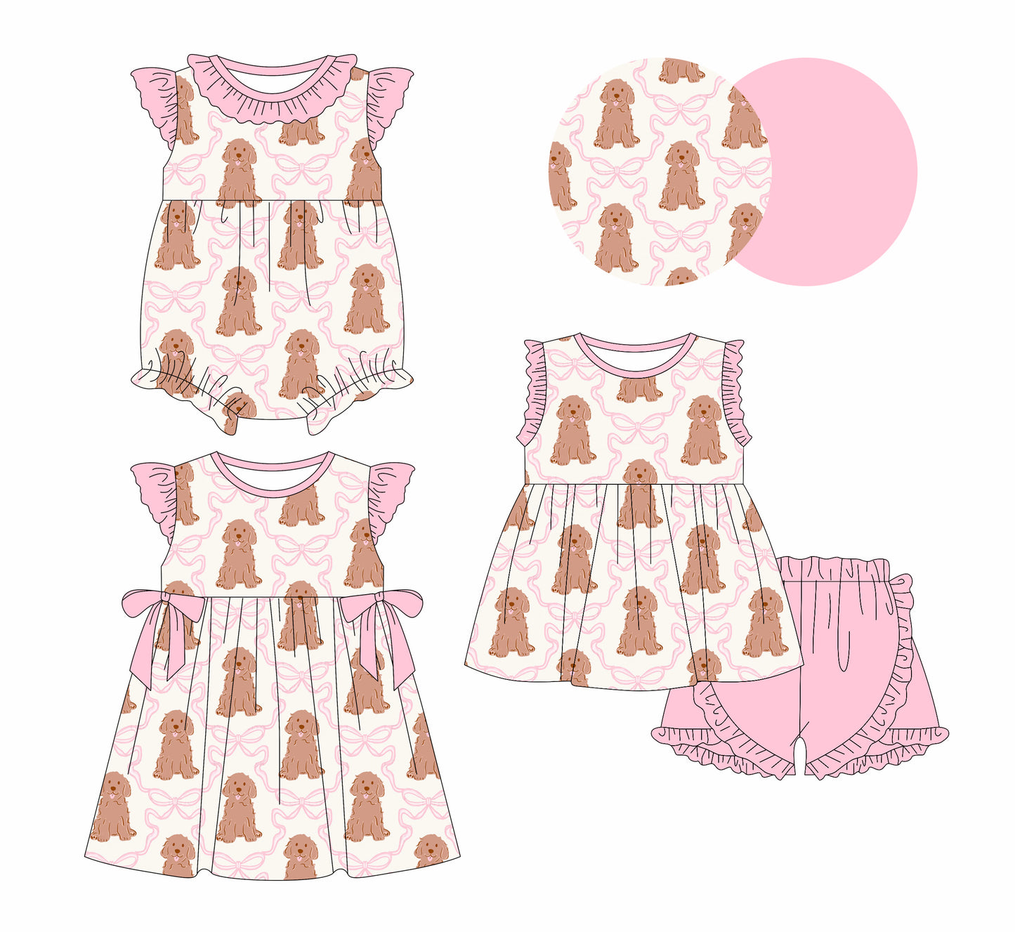 ( Moq 5 Each Style ) Sibling Baby Girls Kids Dogs Bows Romper Dress Set Clothes