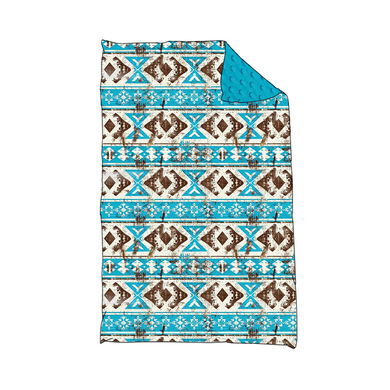 Baby Kids Infant Western Aztec Blue Blanket