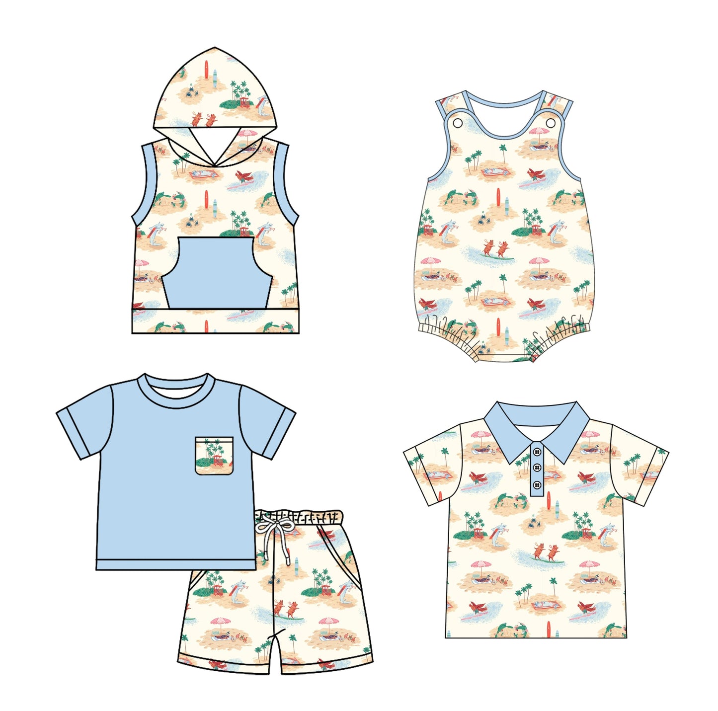 Baby Boy Short Sleeves Beach Sibling Romper Shirt Set ( Moq 5 Each Style ) 2.114