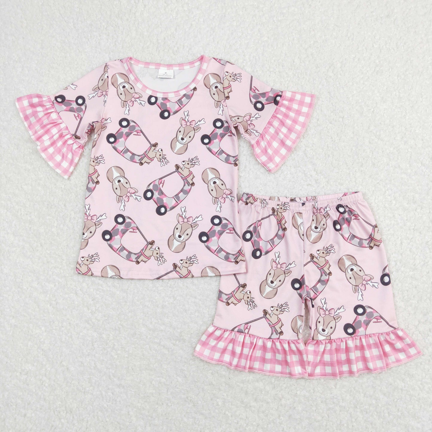 Baby Girl Short Sleeves Deer Shirt Shorts Pajamas Pink Set