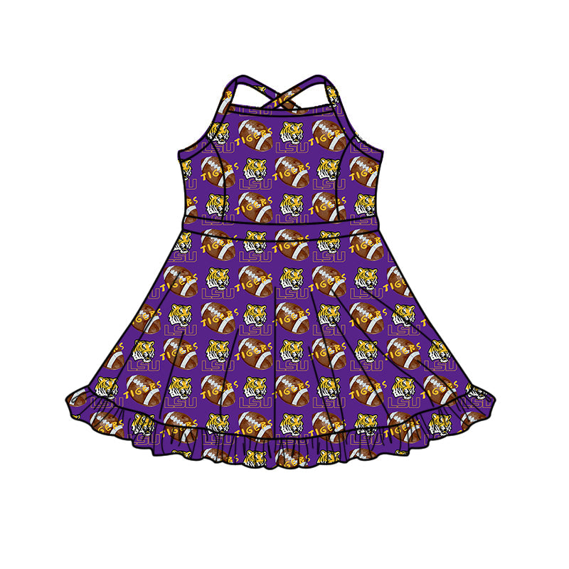 ( Moq 5 each style ) Baby Boy Girl Team Tigers Sibling Purple Pants Dress Set 8.20