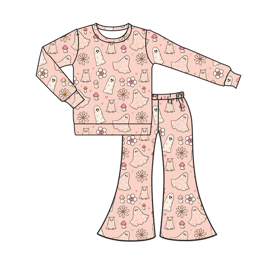 Baby Girl Long Sleeves Ghost Flower Shirt Bell Pants Halloween Set