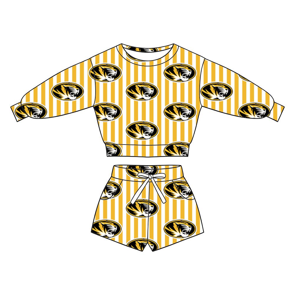( Moq 5 ) Baby Girls Kids Long Sleeves Shirt Pockets Shorts Team Set Clothes