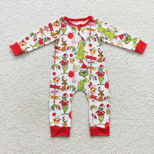 LR0530 Baby Kids Christmas Long Sleeves One Piece Zipper Romper