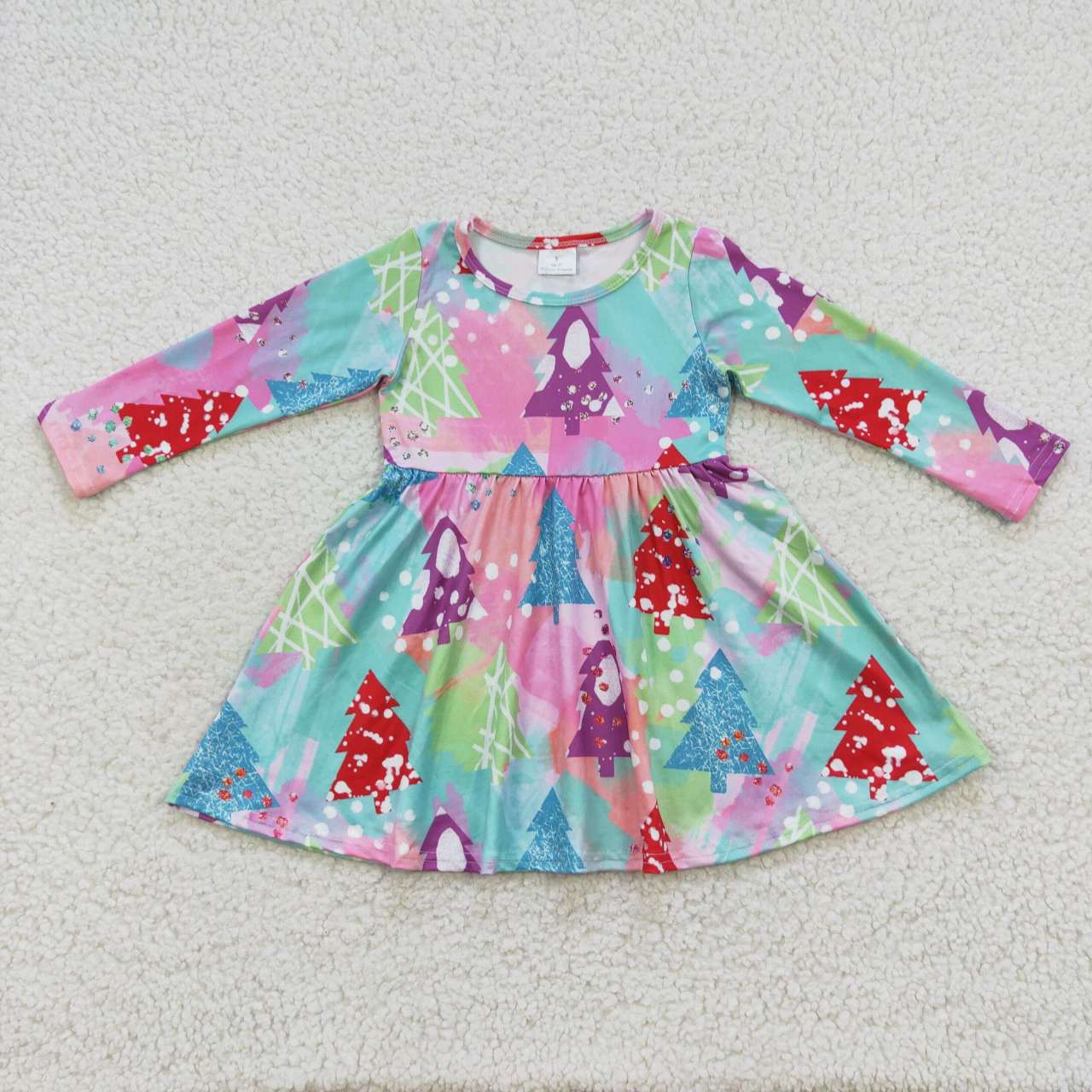 GLD0241 Baby Girl Long Sleeves Christmas Tree Dress