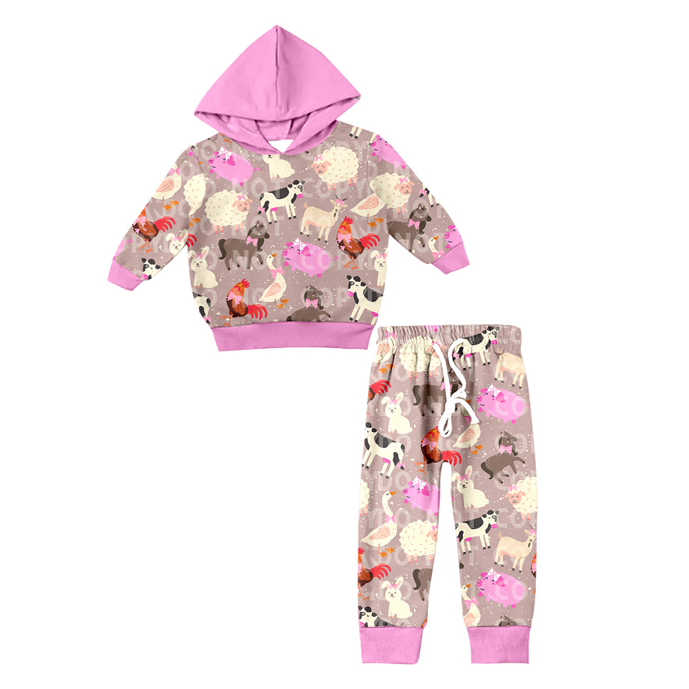 Baby Girl Long Sleeves Farm Animals Hoodie Shirt Pants Set