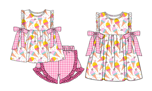 ( Moq 5 Each Style ) Sibling Baby Girls Kids Sleeveless Plaid Bows Summer Dress Set