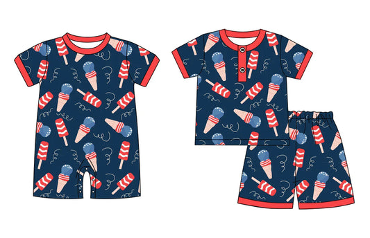 ( Moq 5 Each Style ) Sibling Baby Boys Kids Short Sleeves Popsicle 4th of July Romper Set