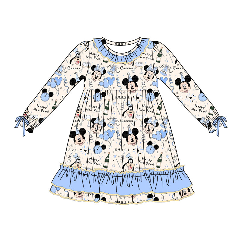 Baby Girl Long Sleeves Cartoon Birthday Ruffle Dress