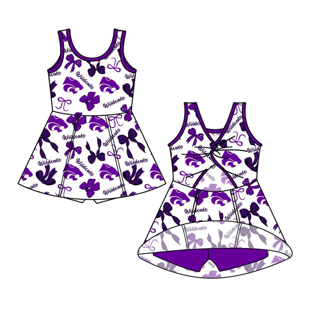( Moq 5 Each Style ) Baby Girls Toddler Purple Bows Sibling Team Shorts Dresses Set Clothes
