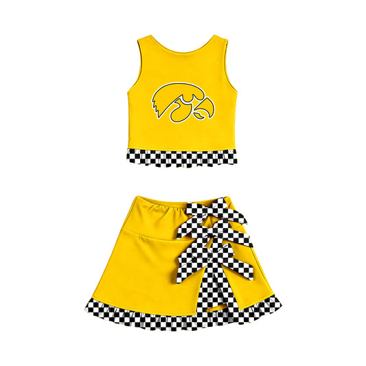 ( Moq 5 ) Baby Girls Kids Sleeveless Vest Bows Skirt Shorts Team Set Cheer Clothes