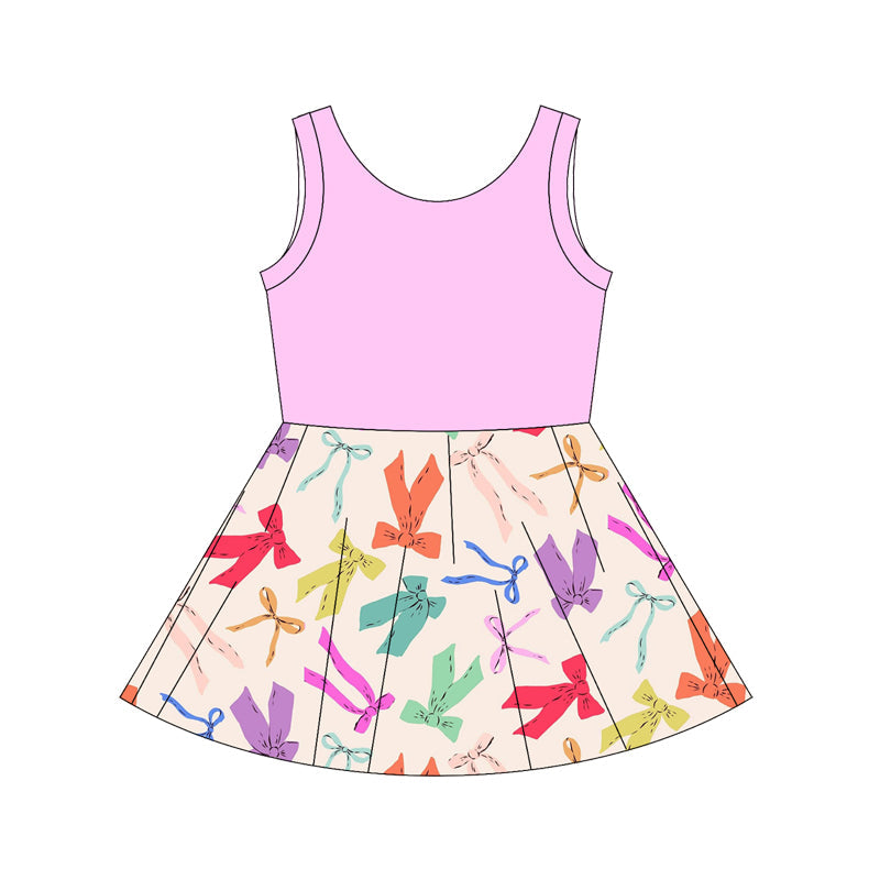 ( Moq 5 ) Baby Girl Pink Sleeveless Colorful Bows Knee Length Dress