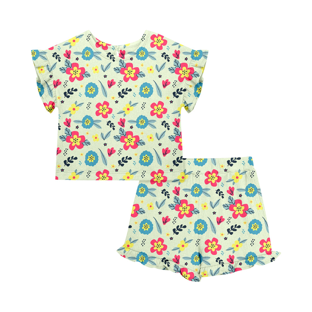 ( Moq 5 Each Style ) Sibling Baby Girls Kids Short Sleeves Floral Shirts Shorts Summer Sets
