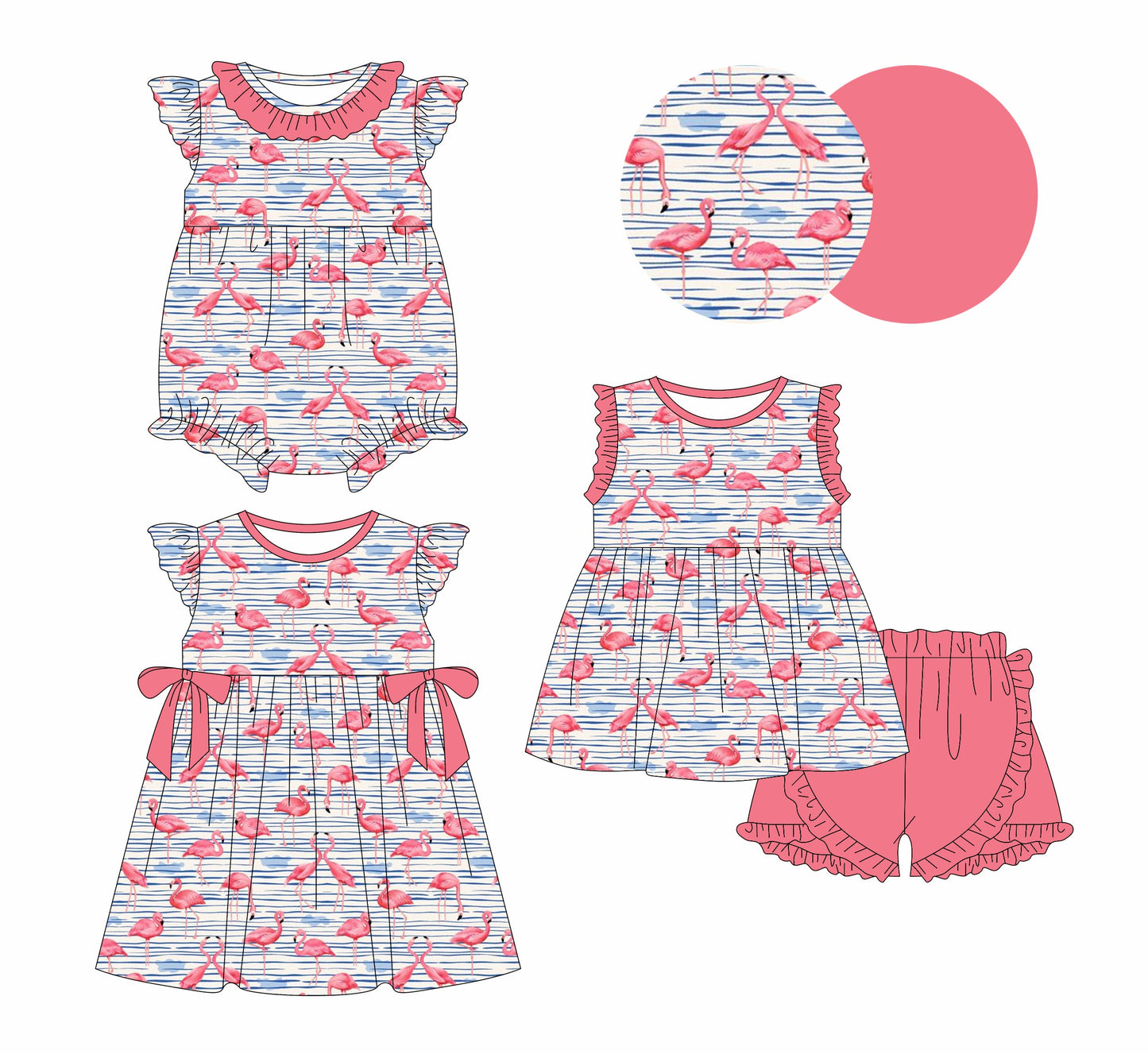 Baby Girl Flamingos Sibling Romper Dress Set ( Moq 5 Each Style ) 1.13