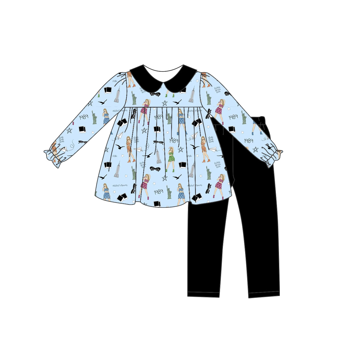 Baby Girl Toddler Long Sleeves Singer Tunic Black Pants Set