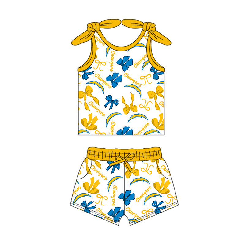 ( Moq 5 each style ) Baby Girl Toddler Team Orange Blue Bows Sibling Romper Dress Set 7.10